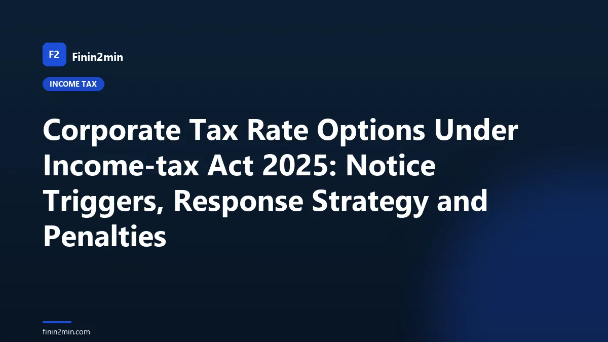 Corporate Tax Rate Options Under Income-tax Act 2025: Notice Triggers, Response Strategy and Penalties