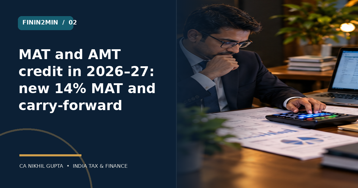 Editorial visual for MAT and AMT credit in 2026–27: new 14% MAT and carry-forward