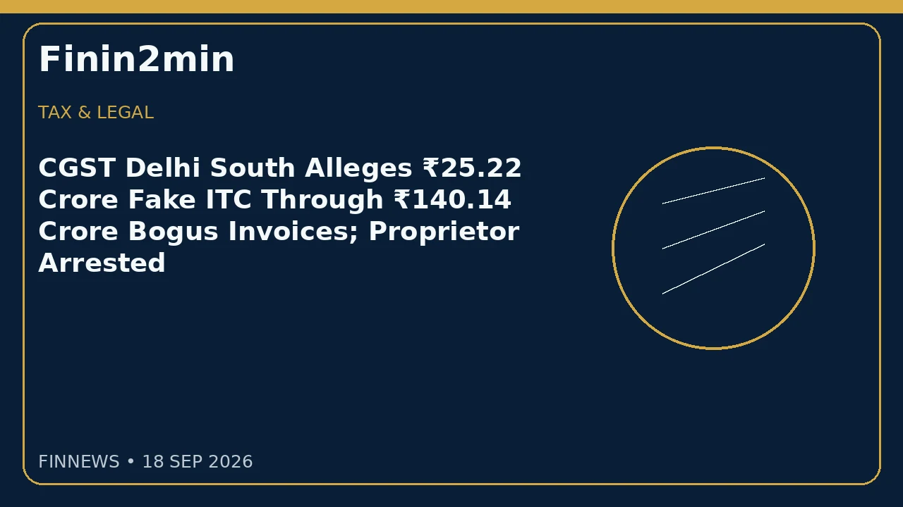 CGST Delhi South Alleges ₹25.22 Crore Fake ITC Through ₹140.14 Crore Bogus Invoices; Proprietor Arrested