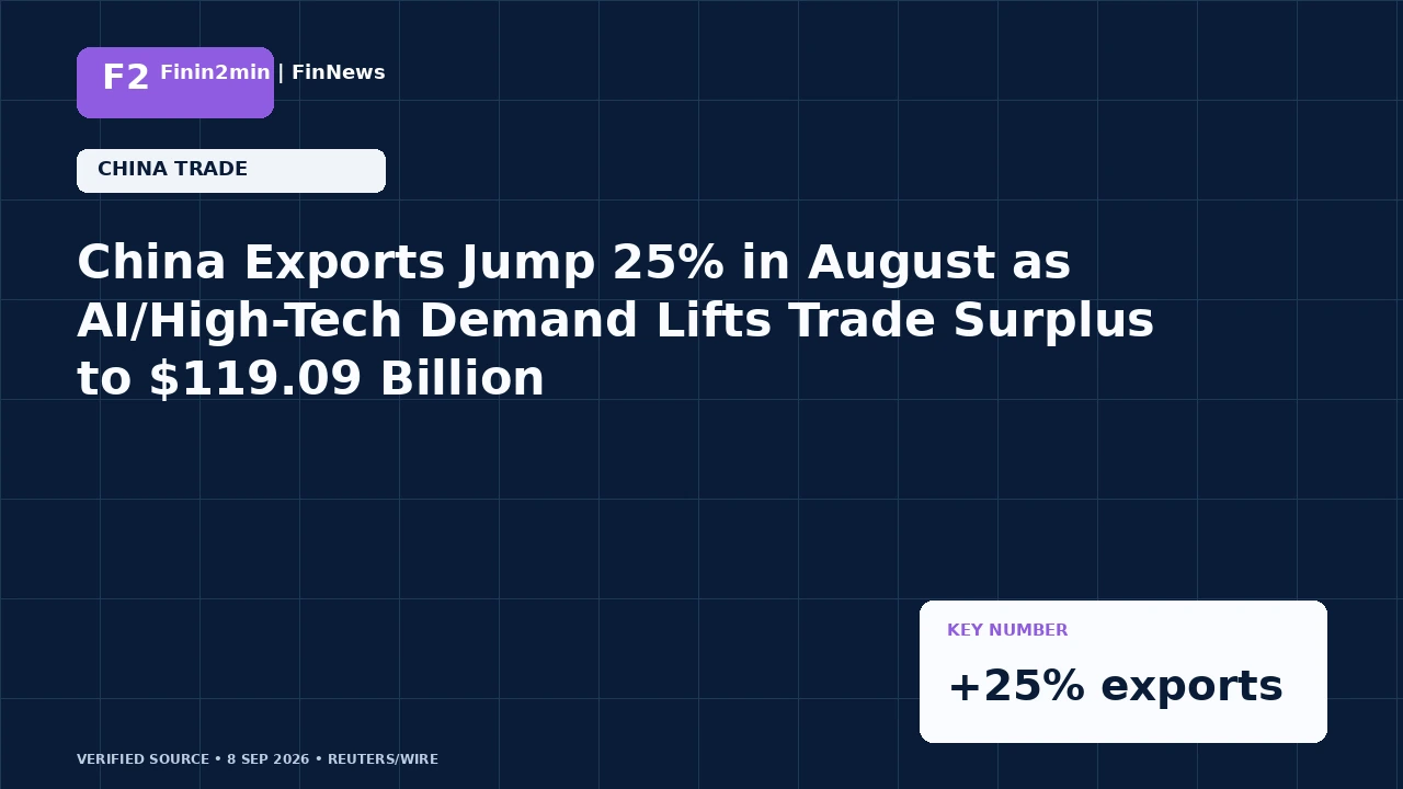 China Exports Jump 25% in August as AI/High-Tech Demand Lifts Trade Surplus to $119.09 Billion