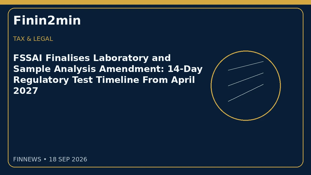 FSSAI Finalises Laboratory and Sample Analysis Amendment: 14-Day Regulatory Test Timeline From April 2027