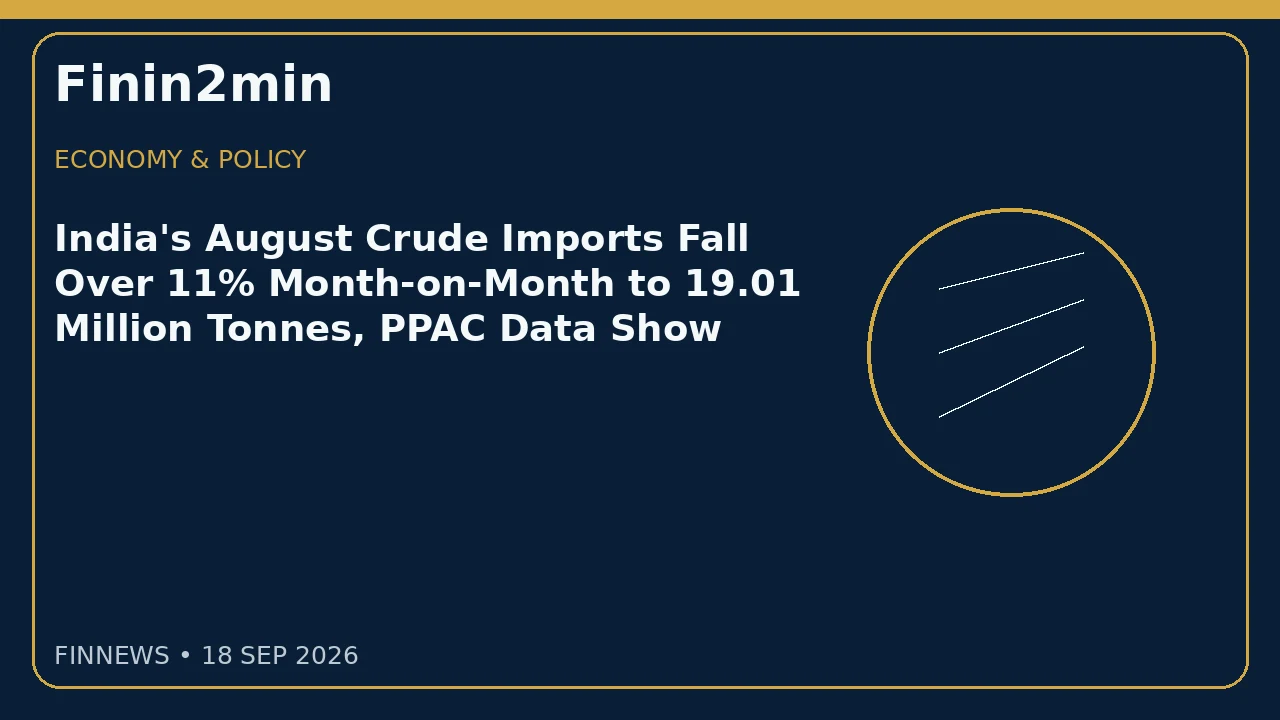 India's August Crude Imports Fall Over 11% Month-on-Month to 19.01 Million Tonnes, PPAC Data Show