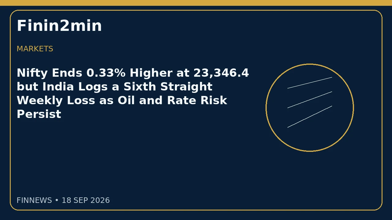 Nifty Ends 0.33% Higher at 23,346.4 but India Logs a Sixth Straight Weekly Loss as Oil and Rate Risk Persist