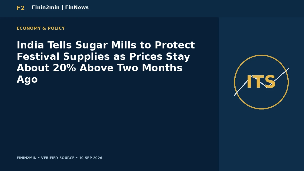 India Tells Sugar Mills to Protect Festival Supplies as Prices Stay About 20% Above Two Months Ago