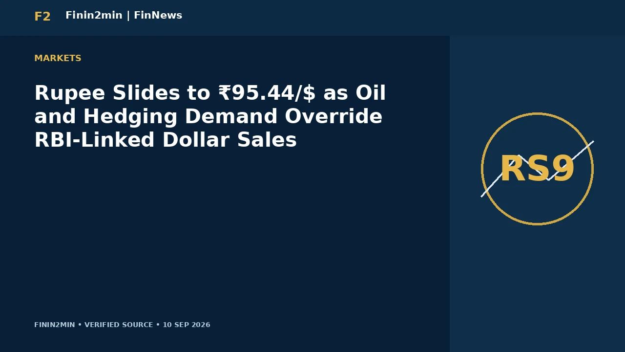 Rupee Slides to ₹95.44/$ as Oil and Hedging Demand Override RBI-Linked Dollar Sales
