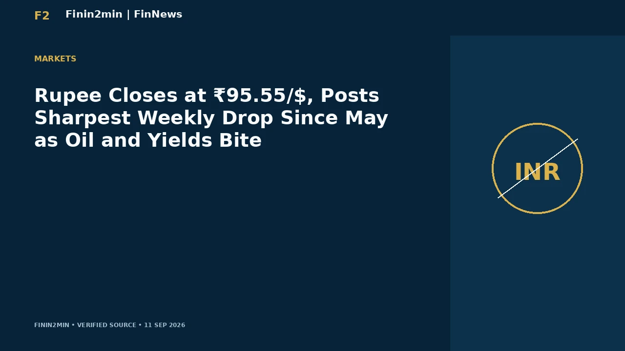 Rupee Closes at ₹95.55/$, Posts Sharpest Weekly Drop Since May as Oil and Yields Bite