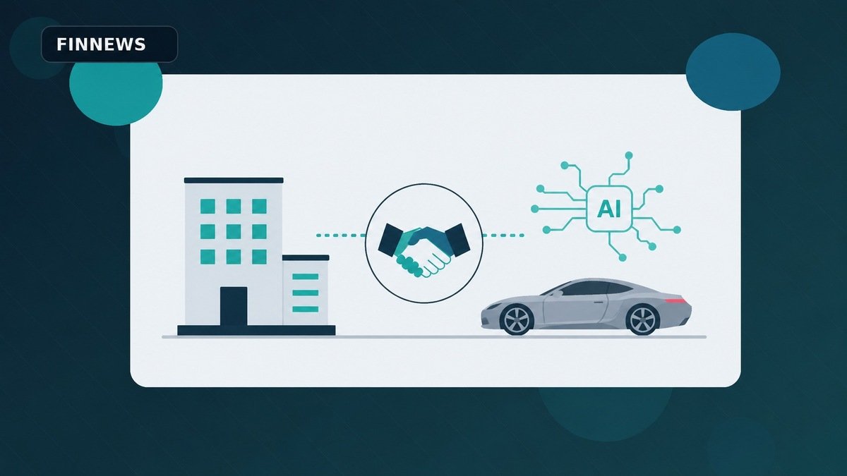 Finin2min editorial illustration for TCS buys Porsche’s MHP for €320 million and anchors a €1.25 billion AI partnership: why the structure matters