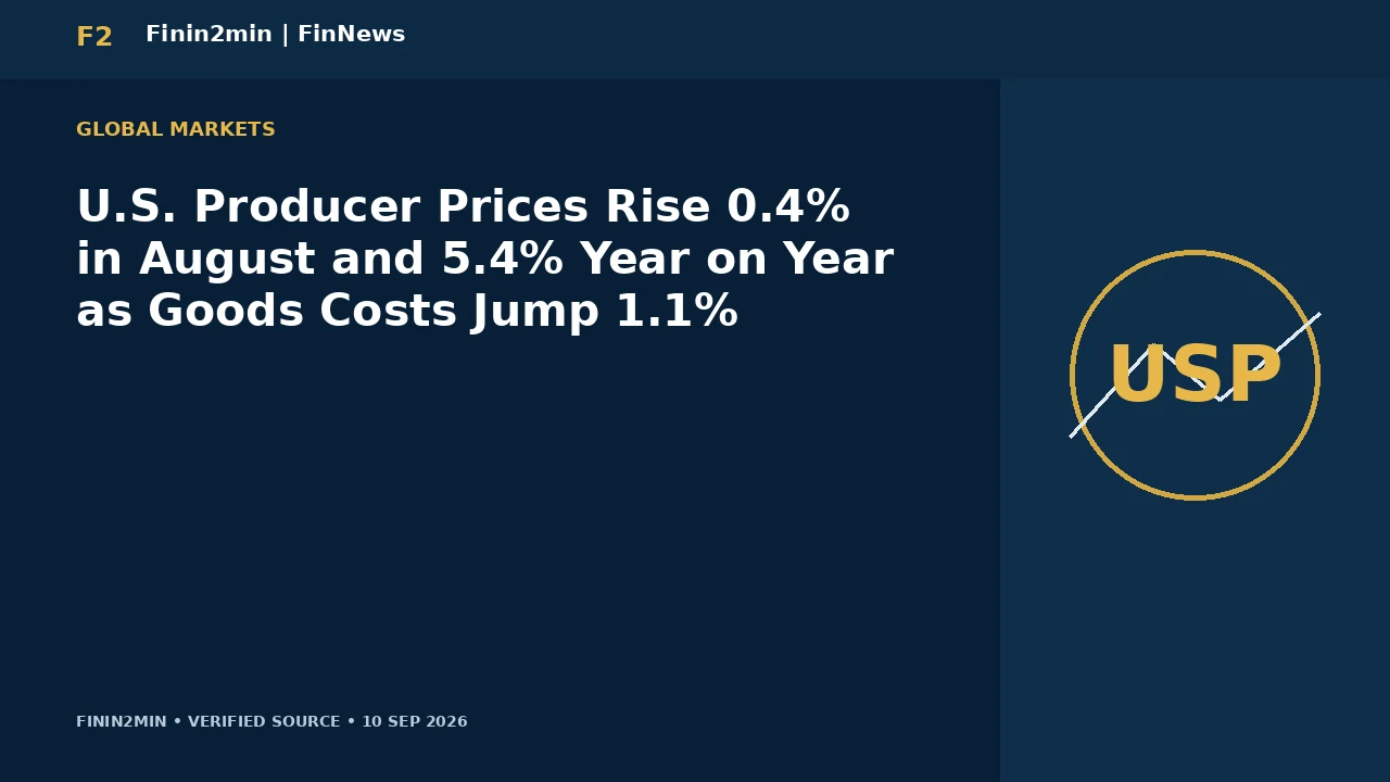 U.S. Producer Prices Rise 0.4% in August and 5.4% Year on Year as Goods Costs Jump 1.1%