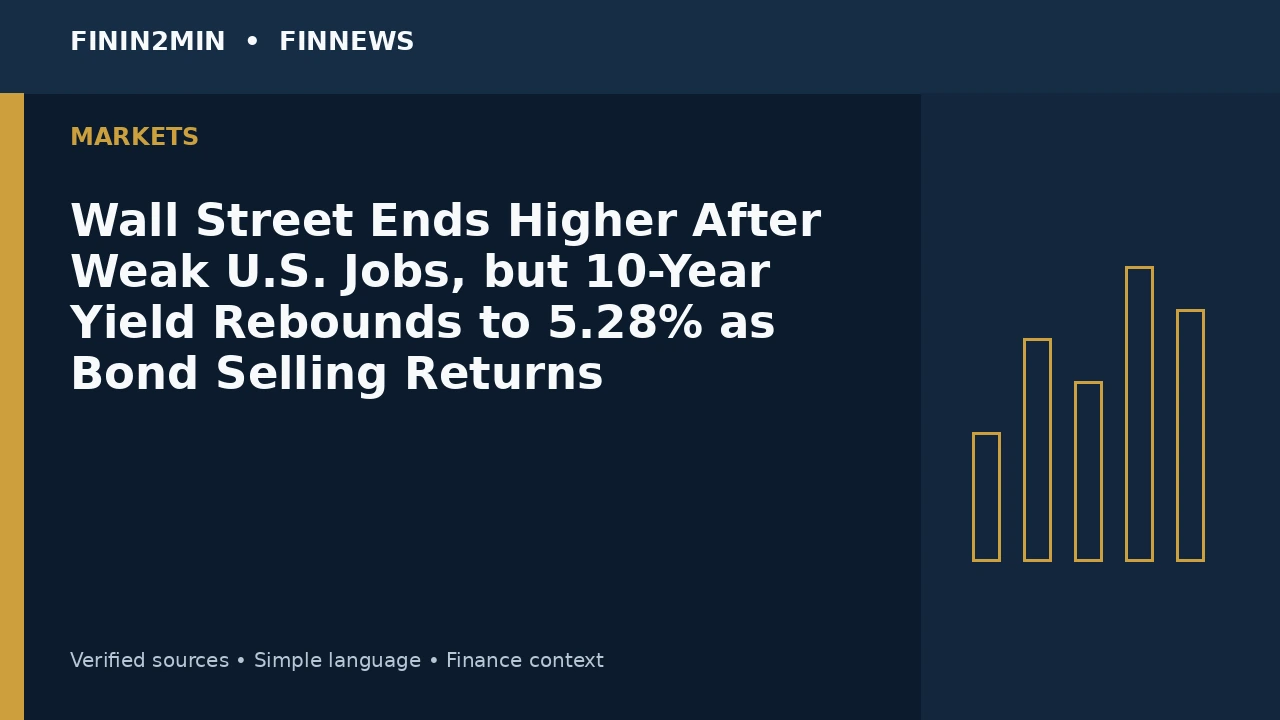 Wall Street Ends Higher After Weak U.S. Jobs, but 10-Year Yield Rebounds to 5.28% as Bond Selling Returns